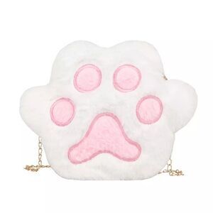 🆕White Faux Fur Cat Paw Crossbody Bag Purse